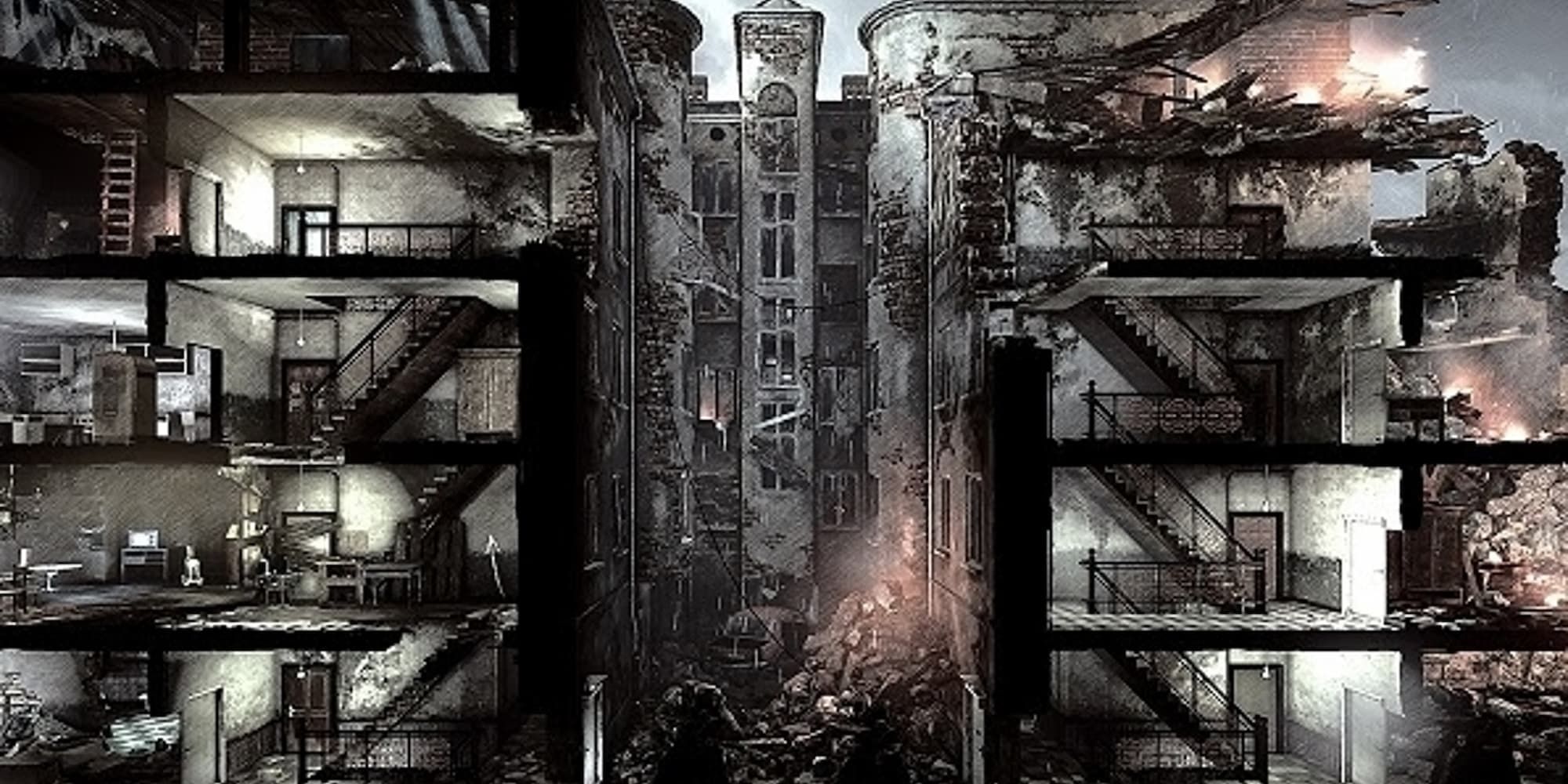 A broken down building is shown in This War Of Mine: Final Cut.
