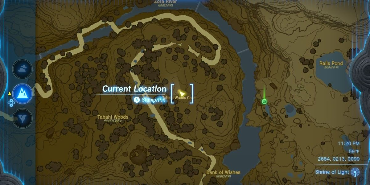 The location of the Zora Spear on the map in The Legend of Zelda: Tears of the Kingdom.