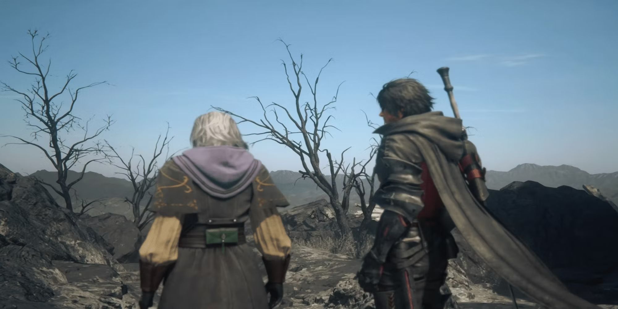 View of Charon and Clive standing before the Blight from Final Fantasy 16
