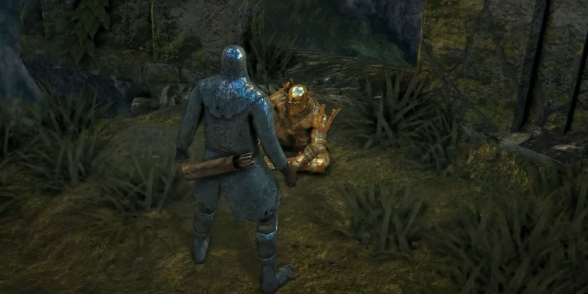 Knight Lautrec of Carim from Dark Souls sitting on the ground