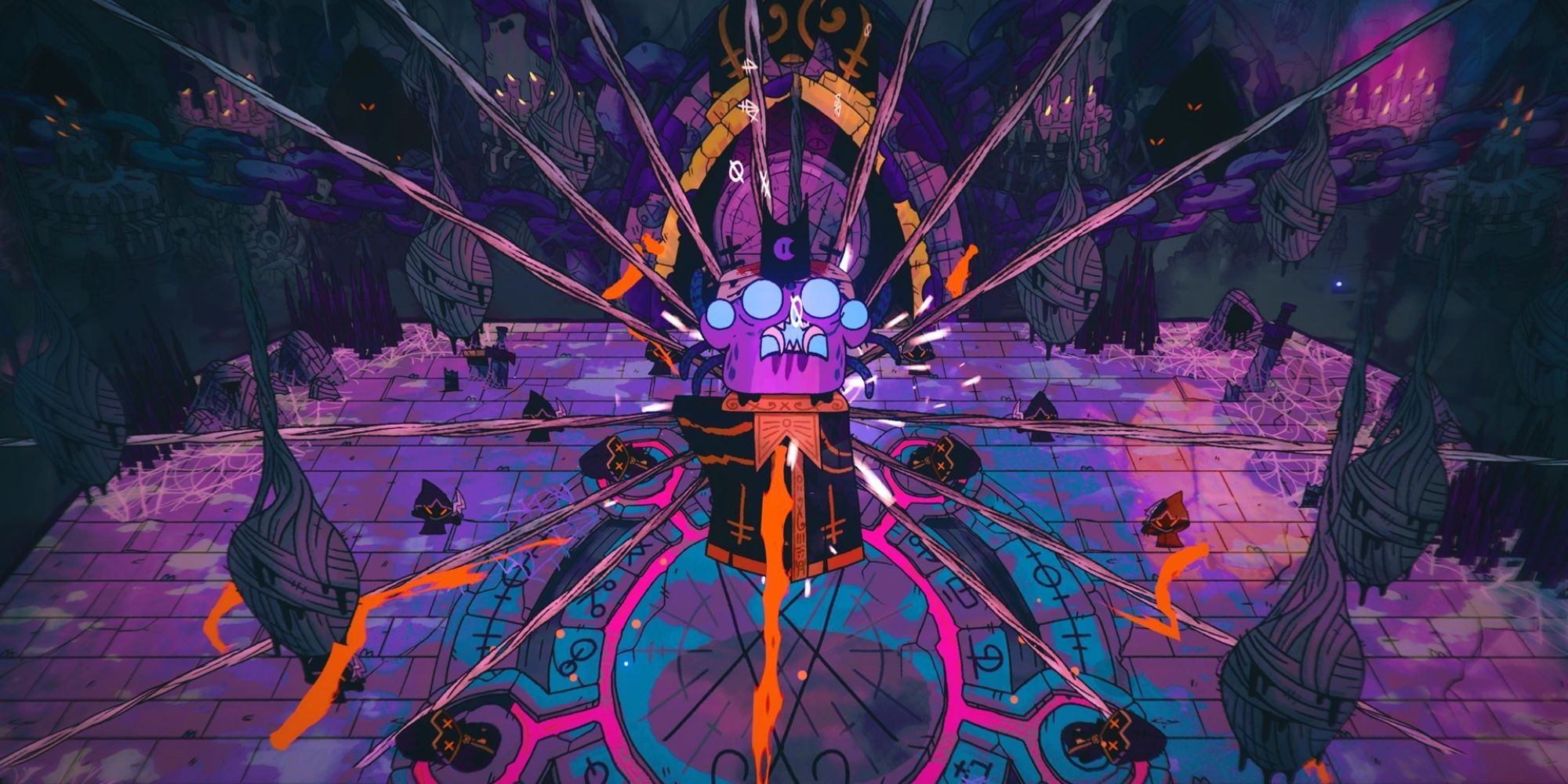 Shamura from Cult of the Lamb reaching out with its many arms