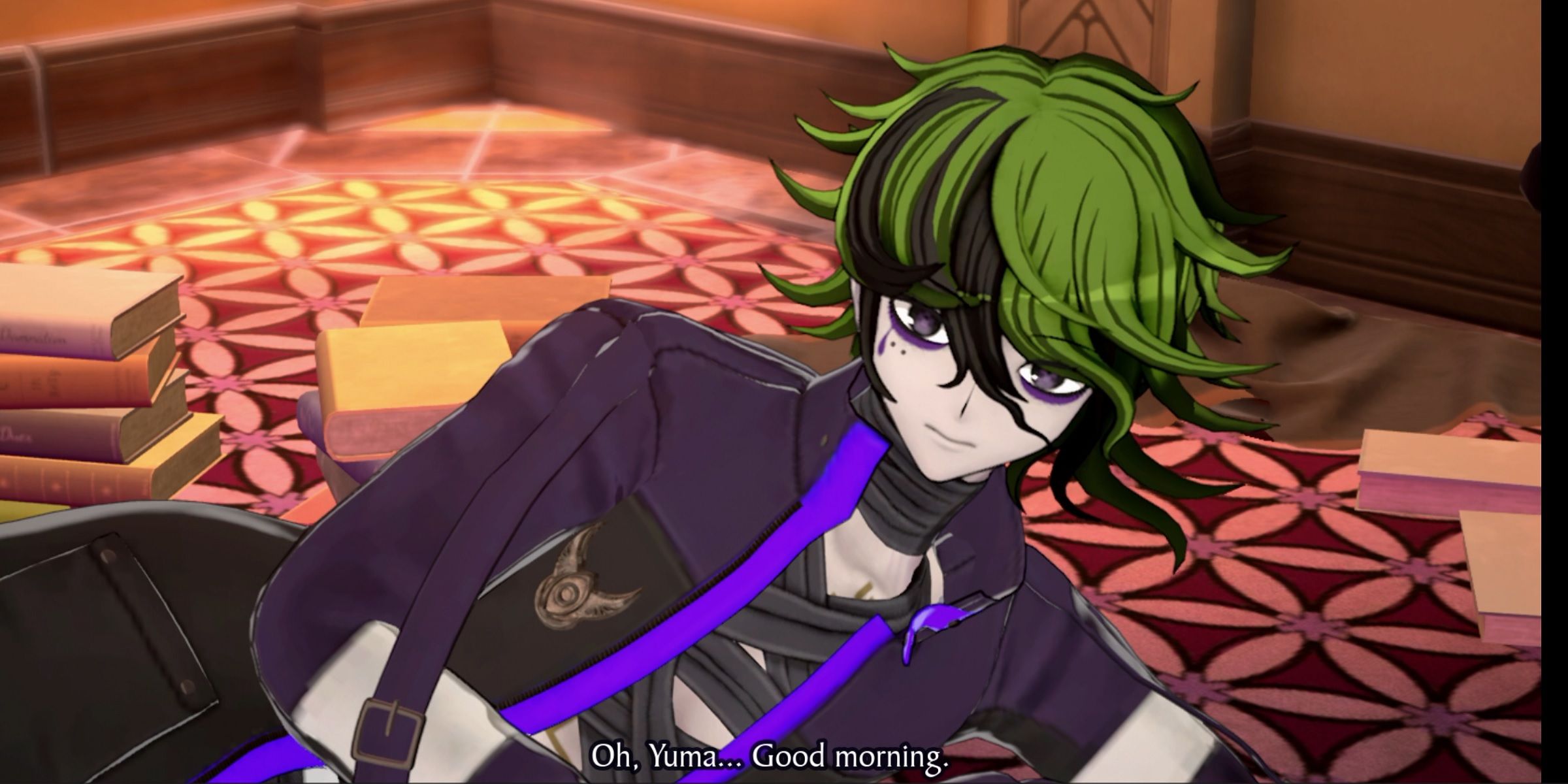 Vivia laying beneath a piano in Rain Code