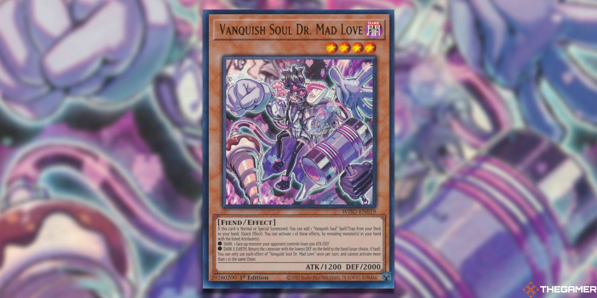 YGO Vanquish Soul Dr. Mad Love card and art background