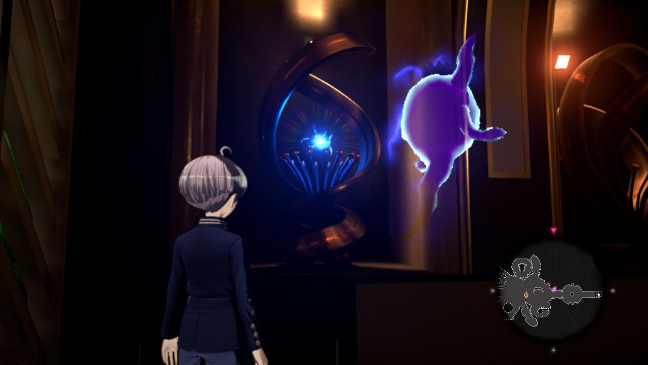 Yuma and Shinigami beside the third Amethyst Memory Shard location in Master Detective Archives Rain Code.-1