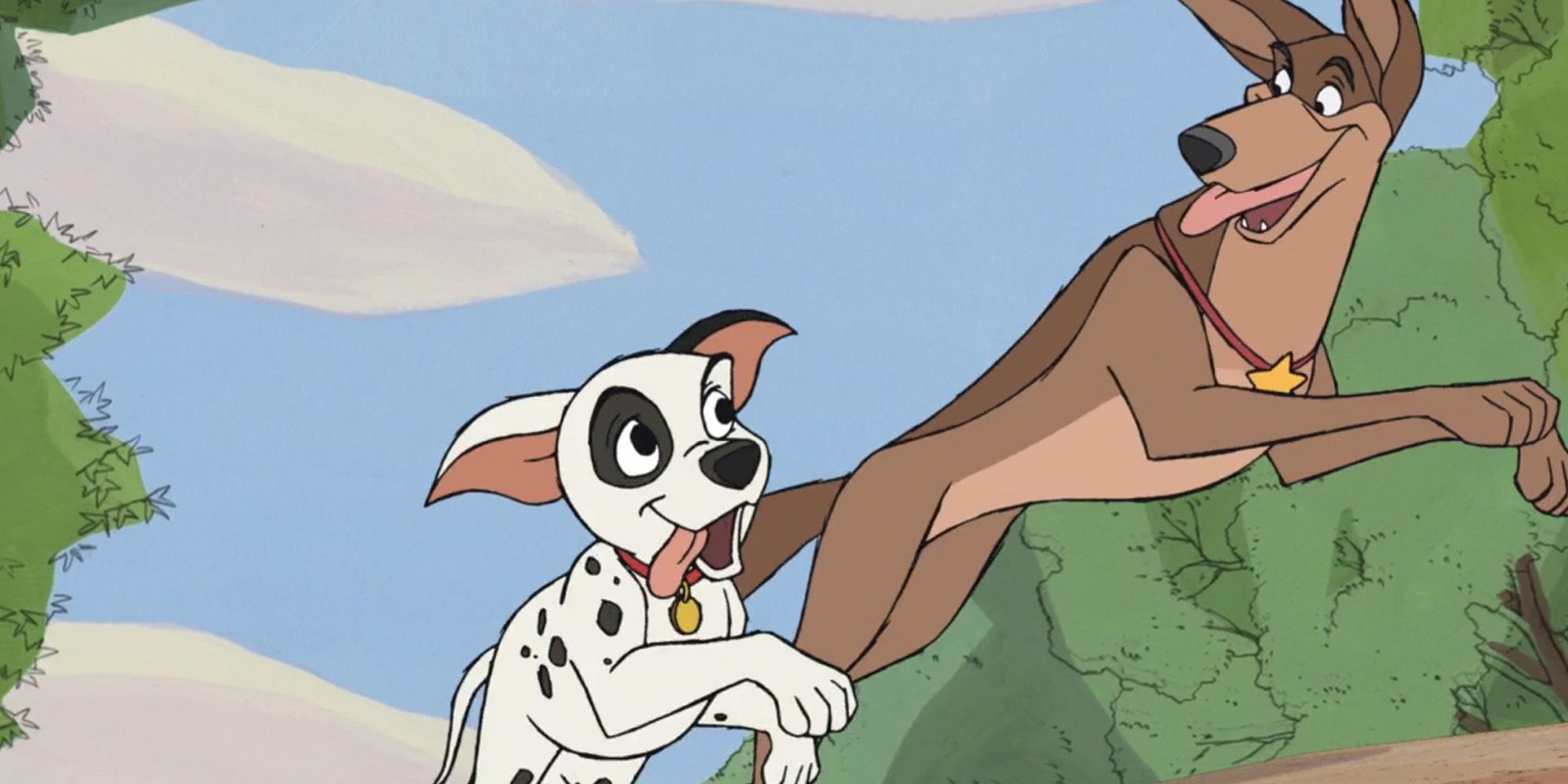 101 Dalmatians 2 - Patch And Thunderbolt Running Down A Street