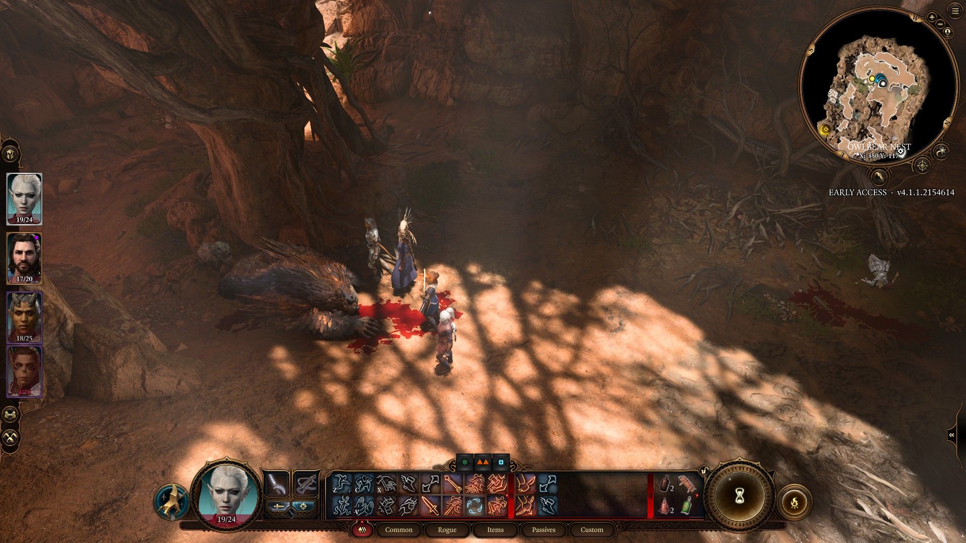 Party Encircles A Murdered Owlbear Mother With Her Cub