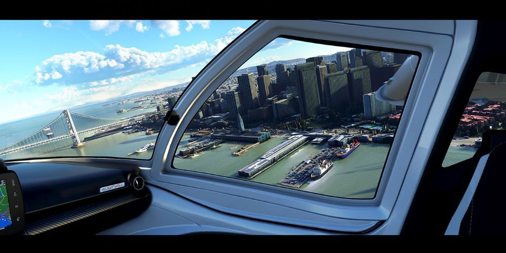 A view of San Francisco from the plane in VR