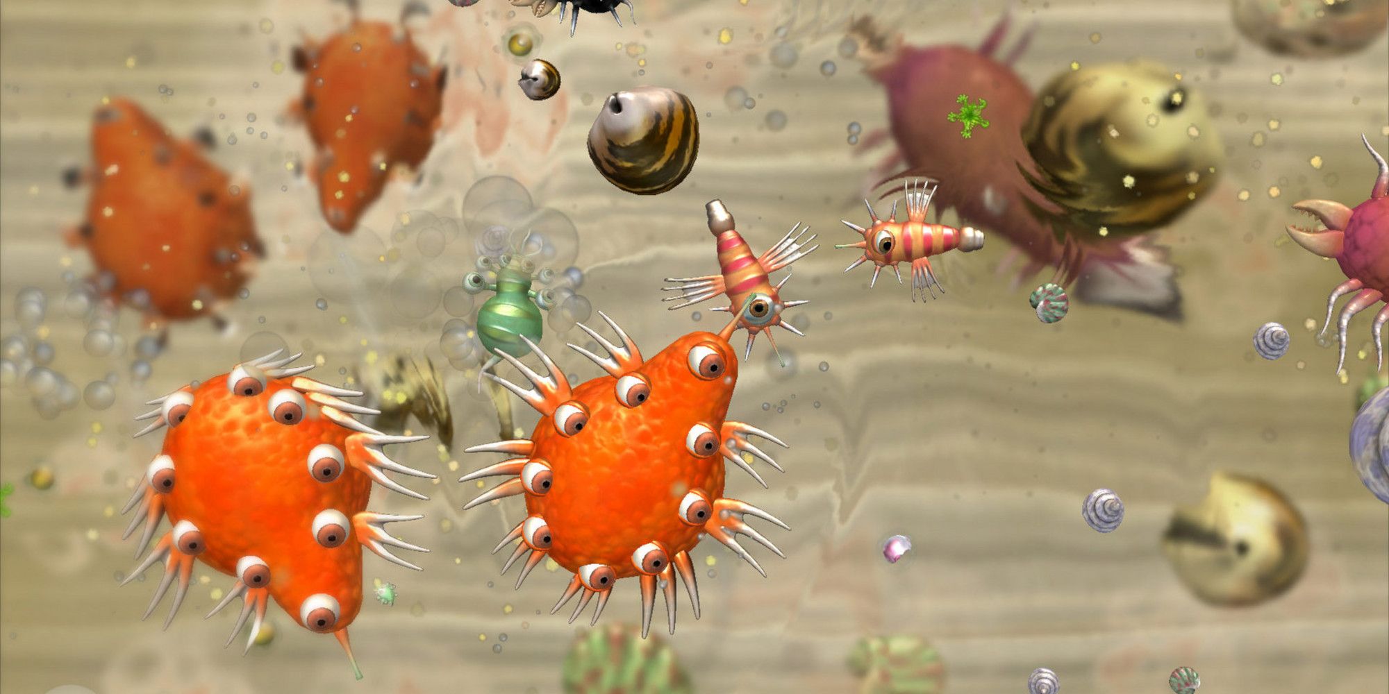 An image from SPORE showing cells of creatures moving around