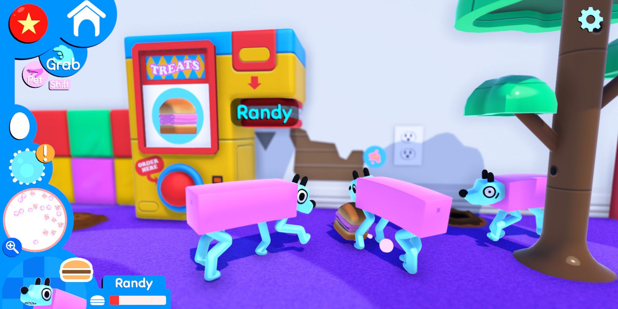An image from Wobbledogs showing three dogs exploring a room