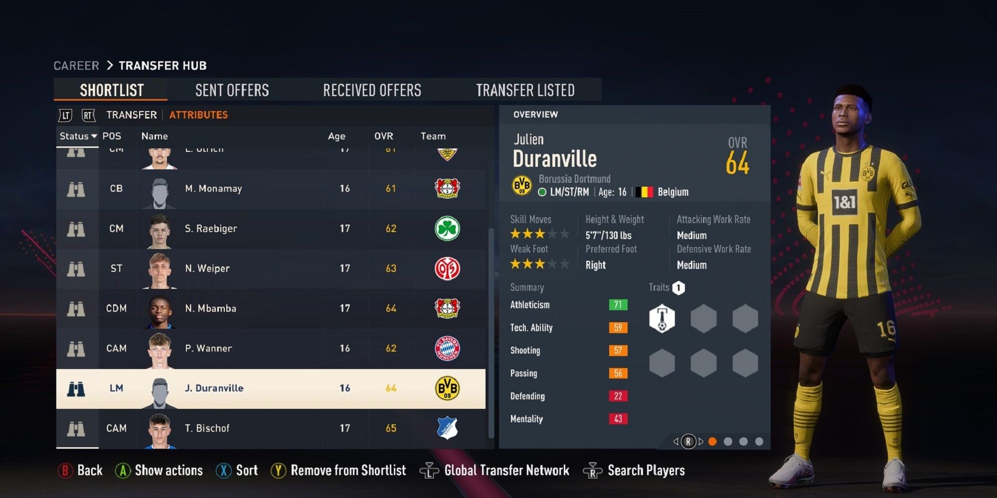An image of Julien Duranville in FIFA 23