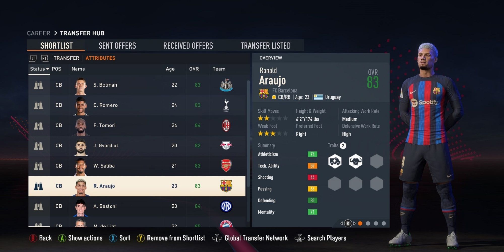 An image of Ronald Araujo in FIFA 23