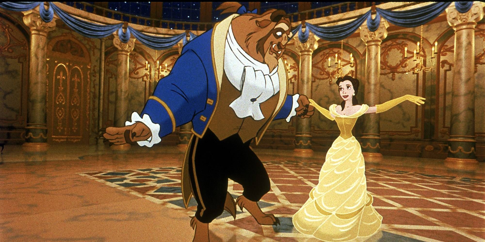 Belle and The Beast dancing in a grand ball