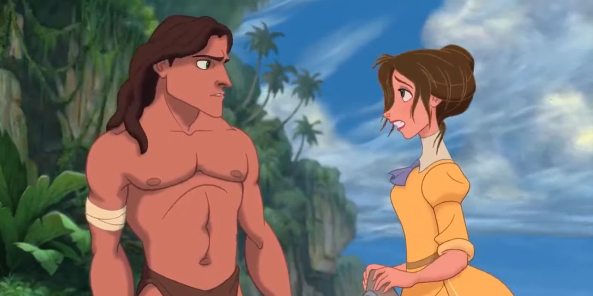 Tarzan and Jane talking at the shoreline