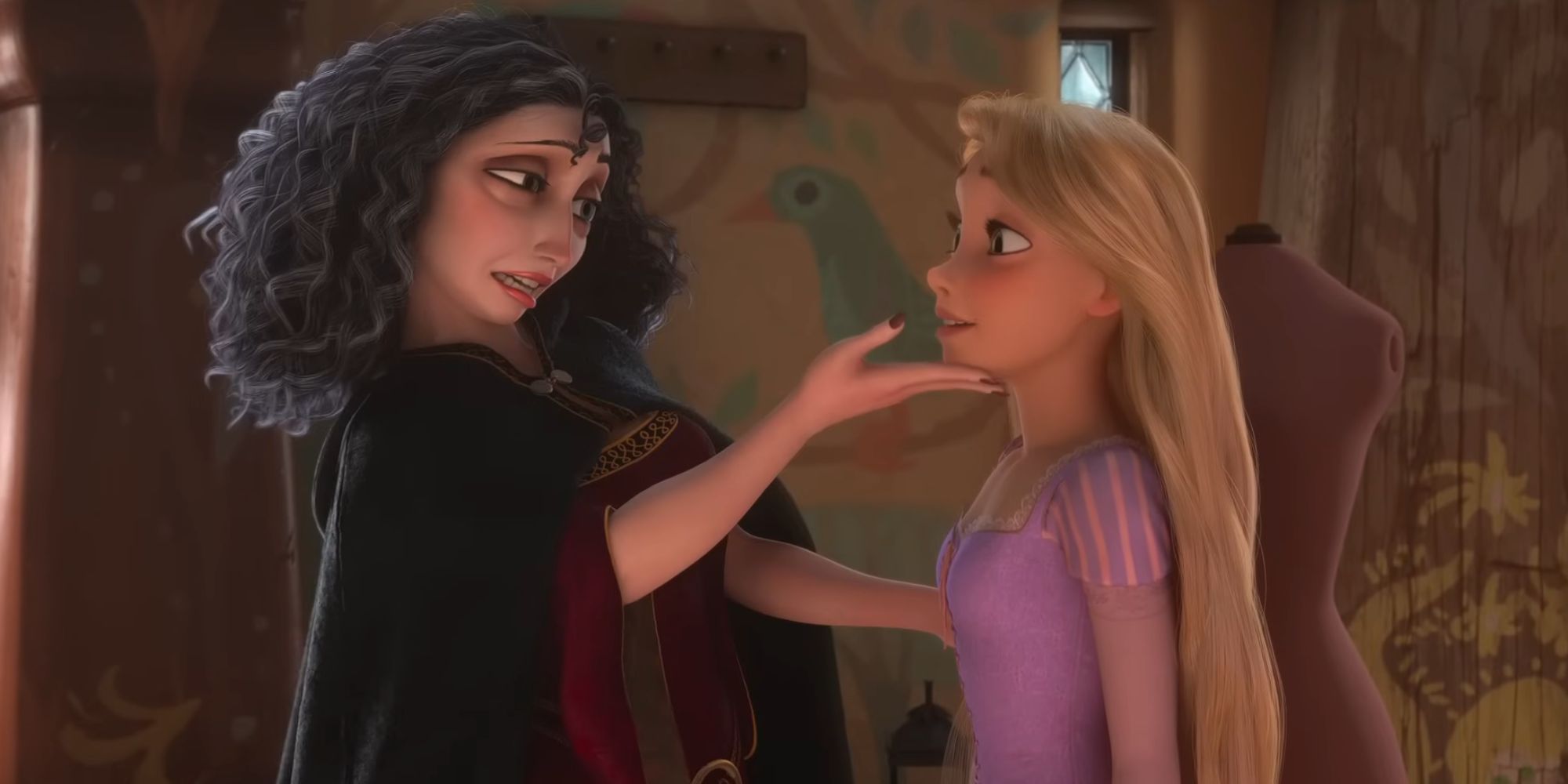 Mother Gothel reaching out towards Rapunzel