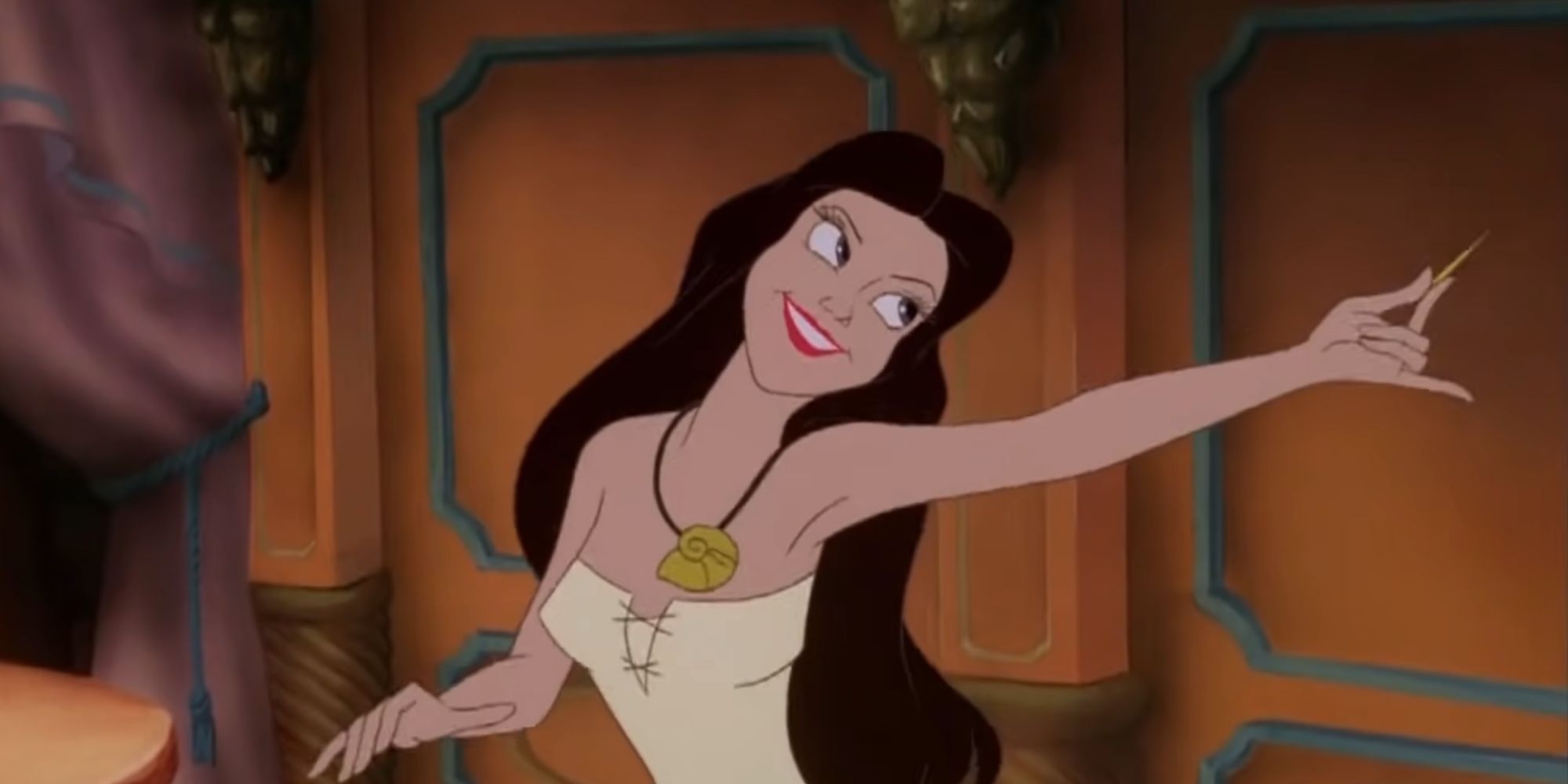 Vanessa from The Little Mermaid holding a hair clip