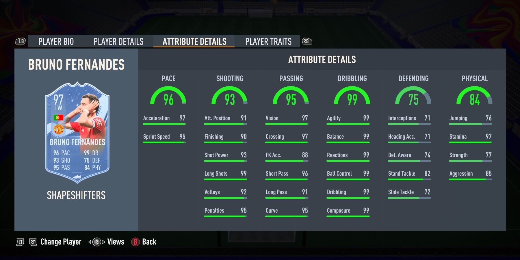 Shapeshifters Fernandes's stats in FIFA 23.