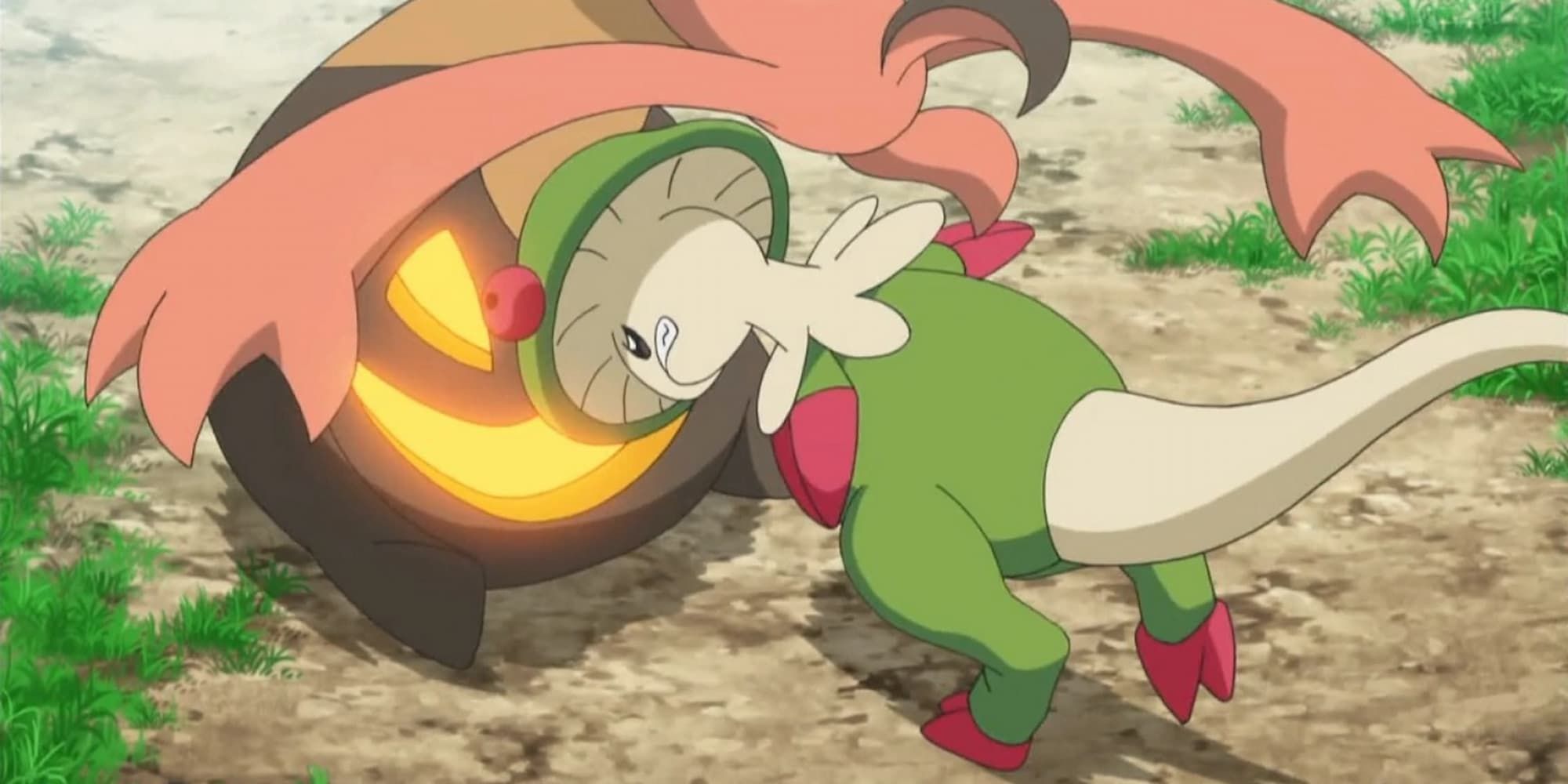 Breloom headbutts a Gourgeist in Pokemon.