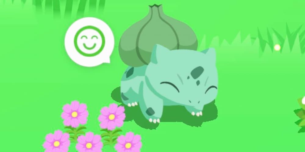 Bulbasaur is happy in Pokemon Sleep.
