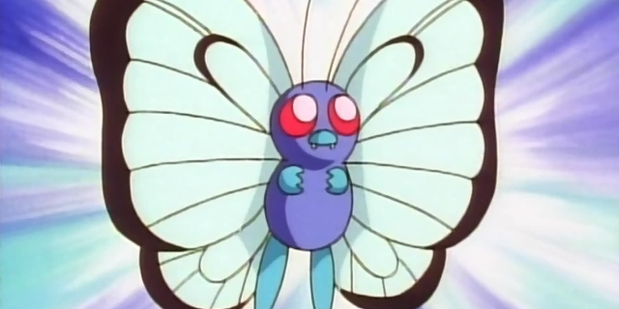 Ash's Butterfree poses after being sent out to battle in Pokemon.