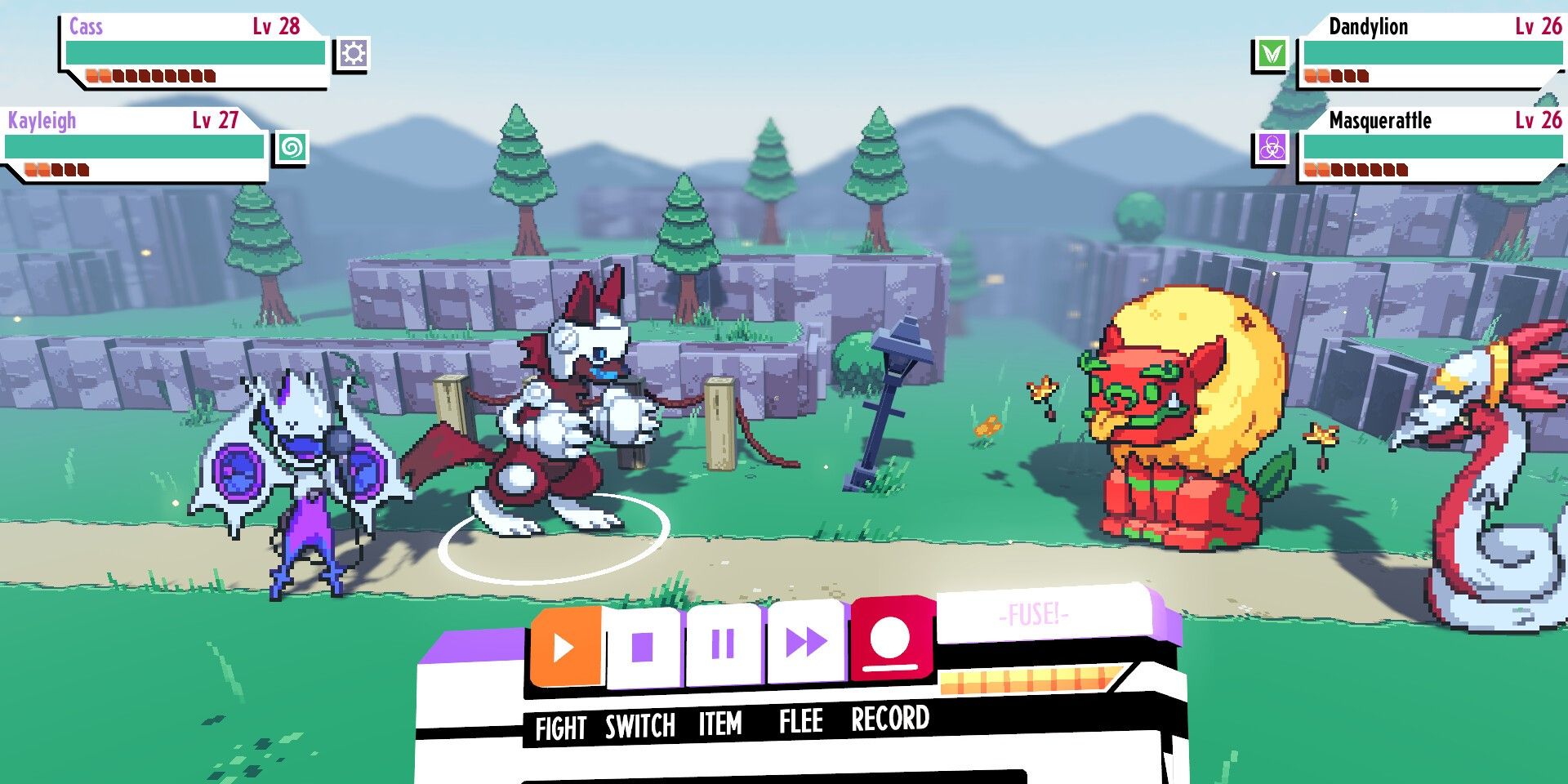 Cass and Kayleigh fight against the monsters Dandylion and Masquerattle