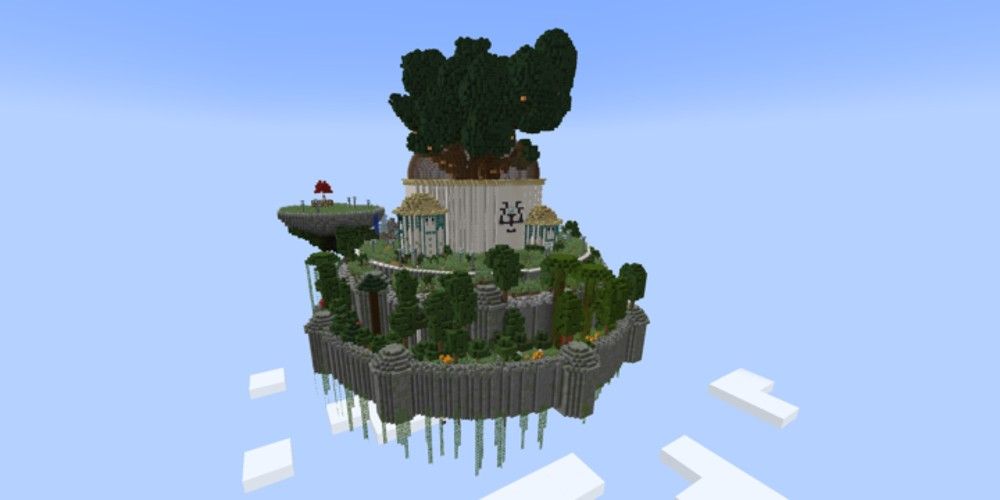A floating Minecraft castle in the sky