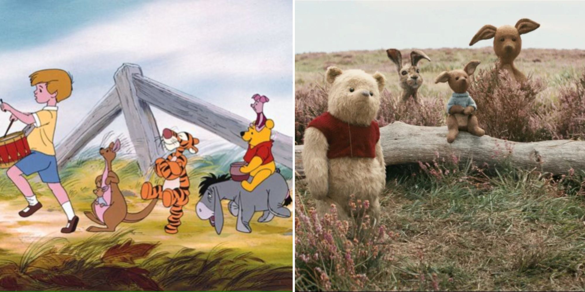 Christopher Robin Parading With His Friends, Pooh And Co. From The Movie Christopher Robin