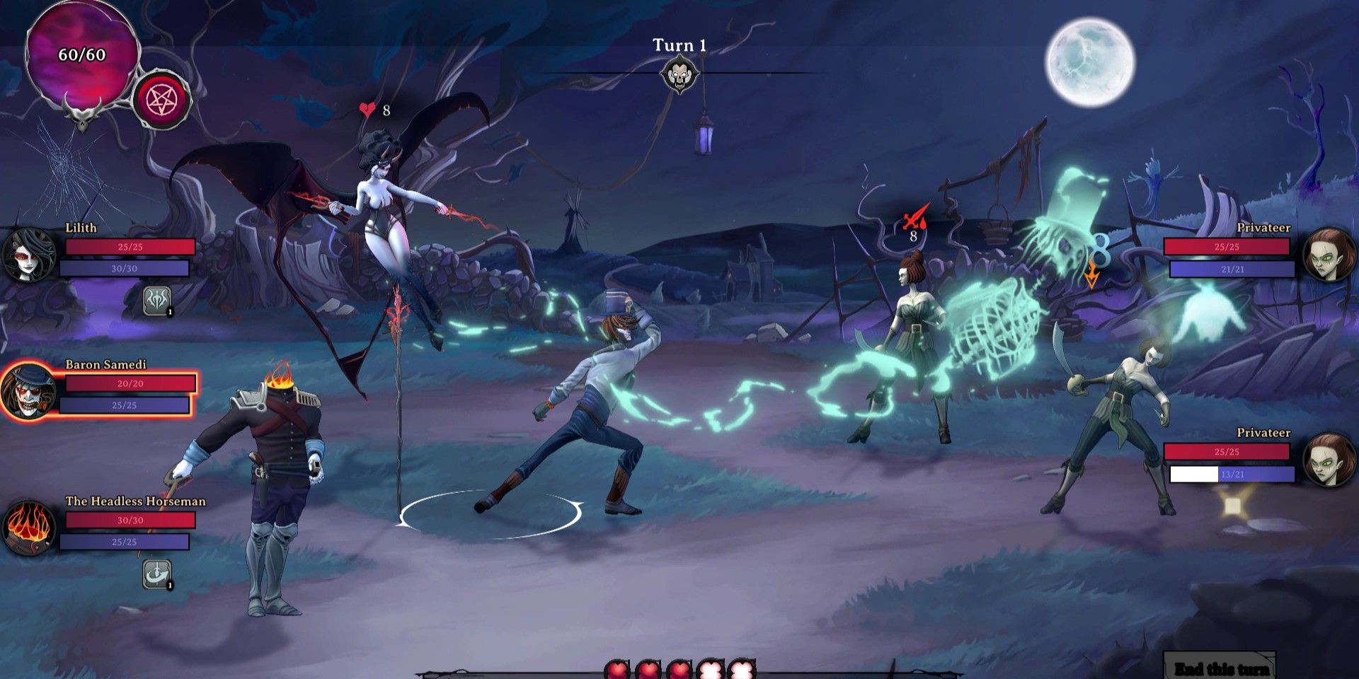 Baron Samedi attacks the opposing team, hitting a Privateer
