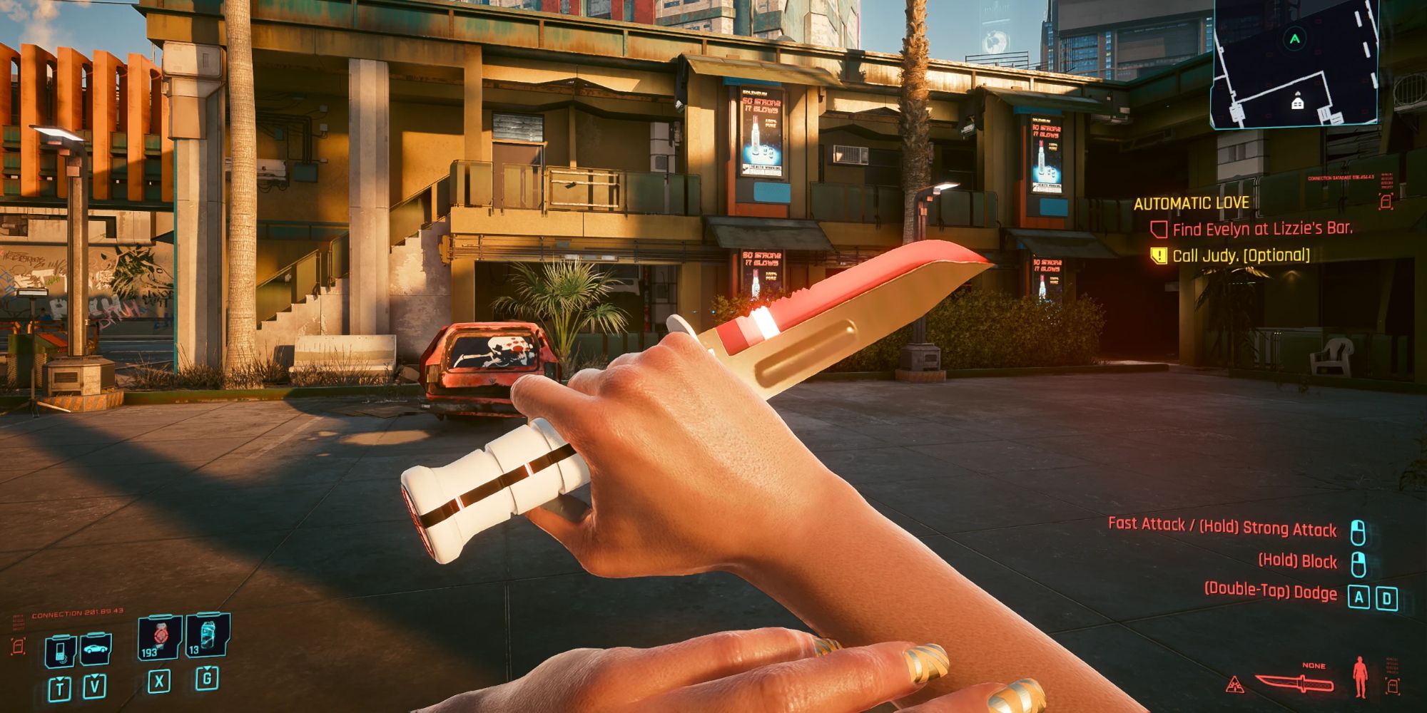An image of a shining red and white blade from Cyberpunk 2077 which was adding in the New Weapons Mod.