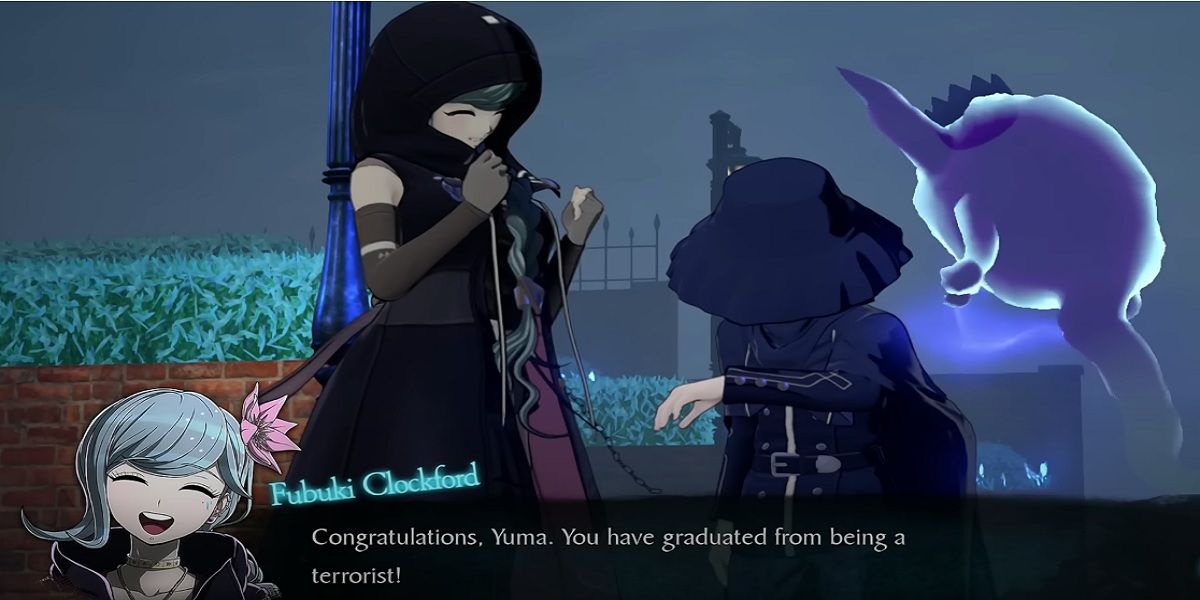 Fubuki congratulates Yuma on not being a terrorist at the Kanai Station in Rain Code