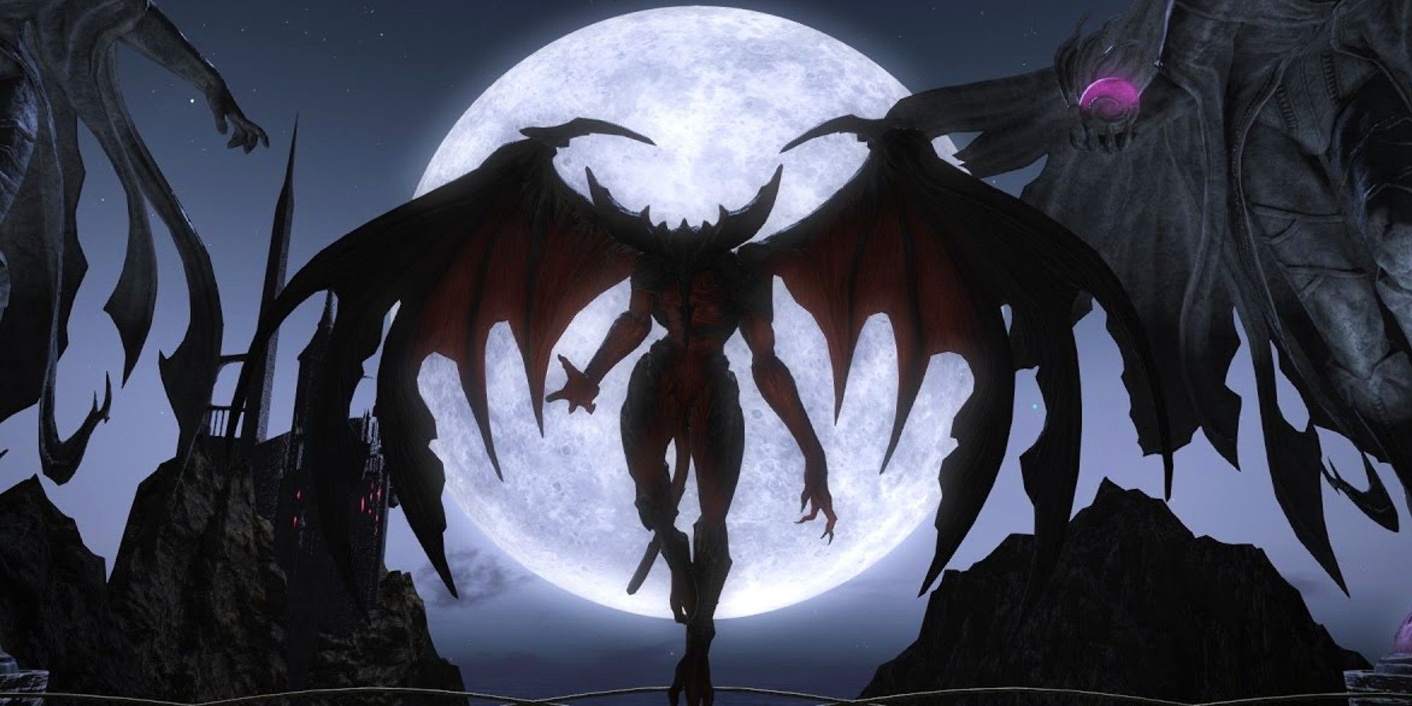 Diablos casts a dark shadow over the giant moon in the background