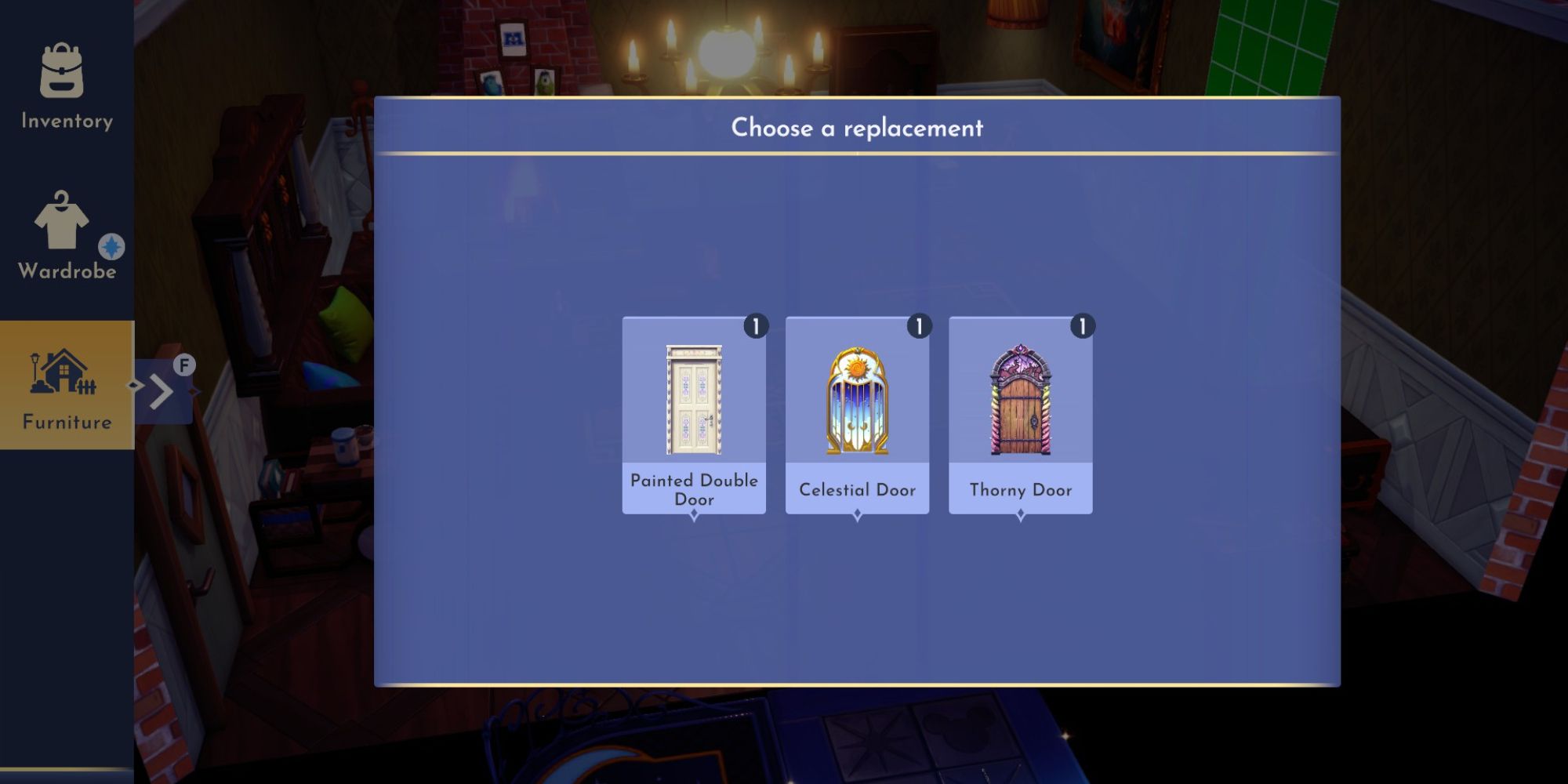 disney dreamlight valley furniture mode door replacement selection
