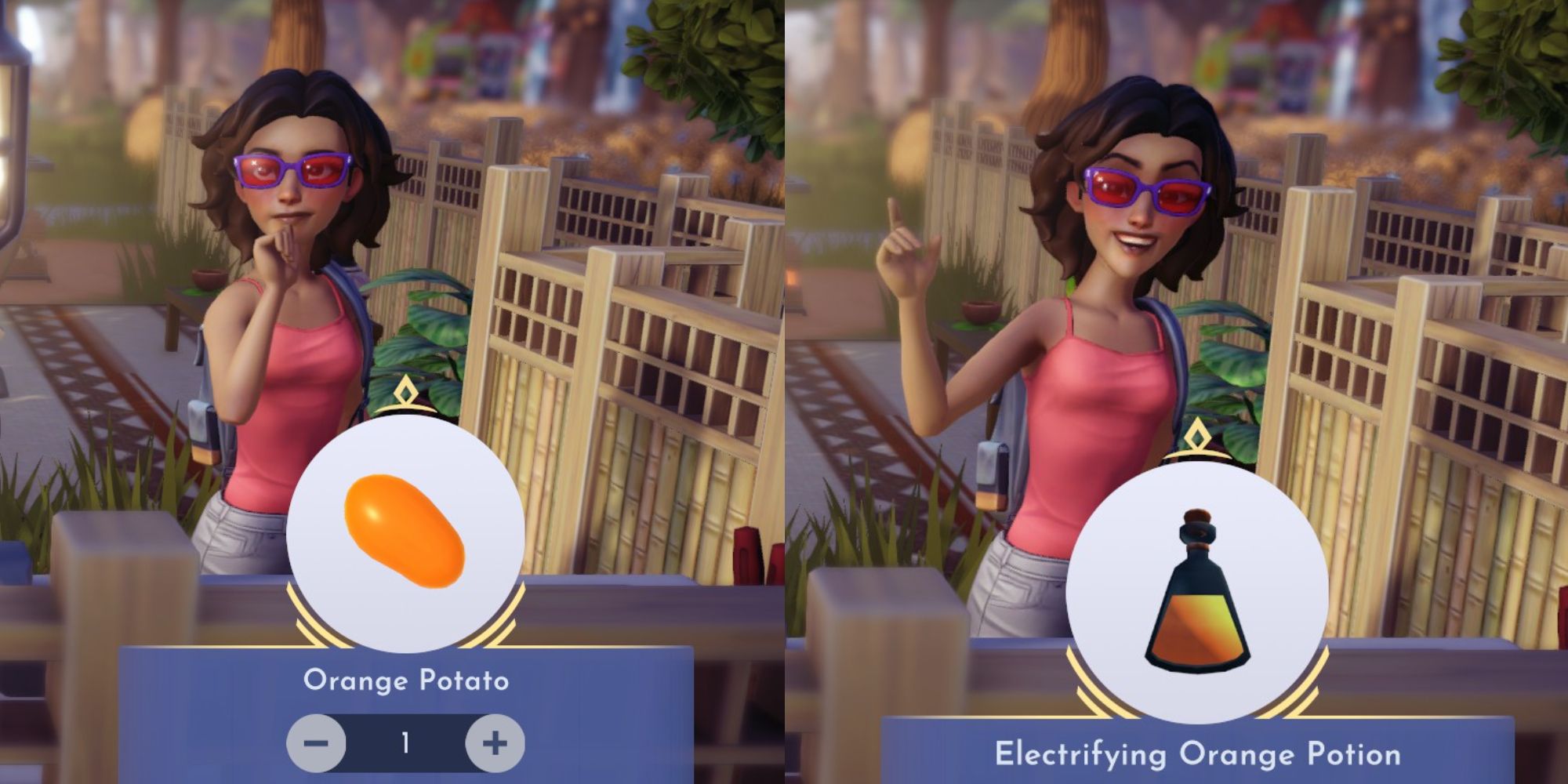 disney dreamlight valley player crafting orange potato and electrifying orange potion