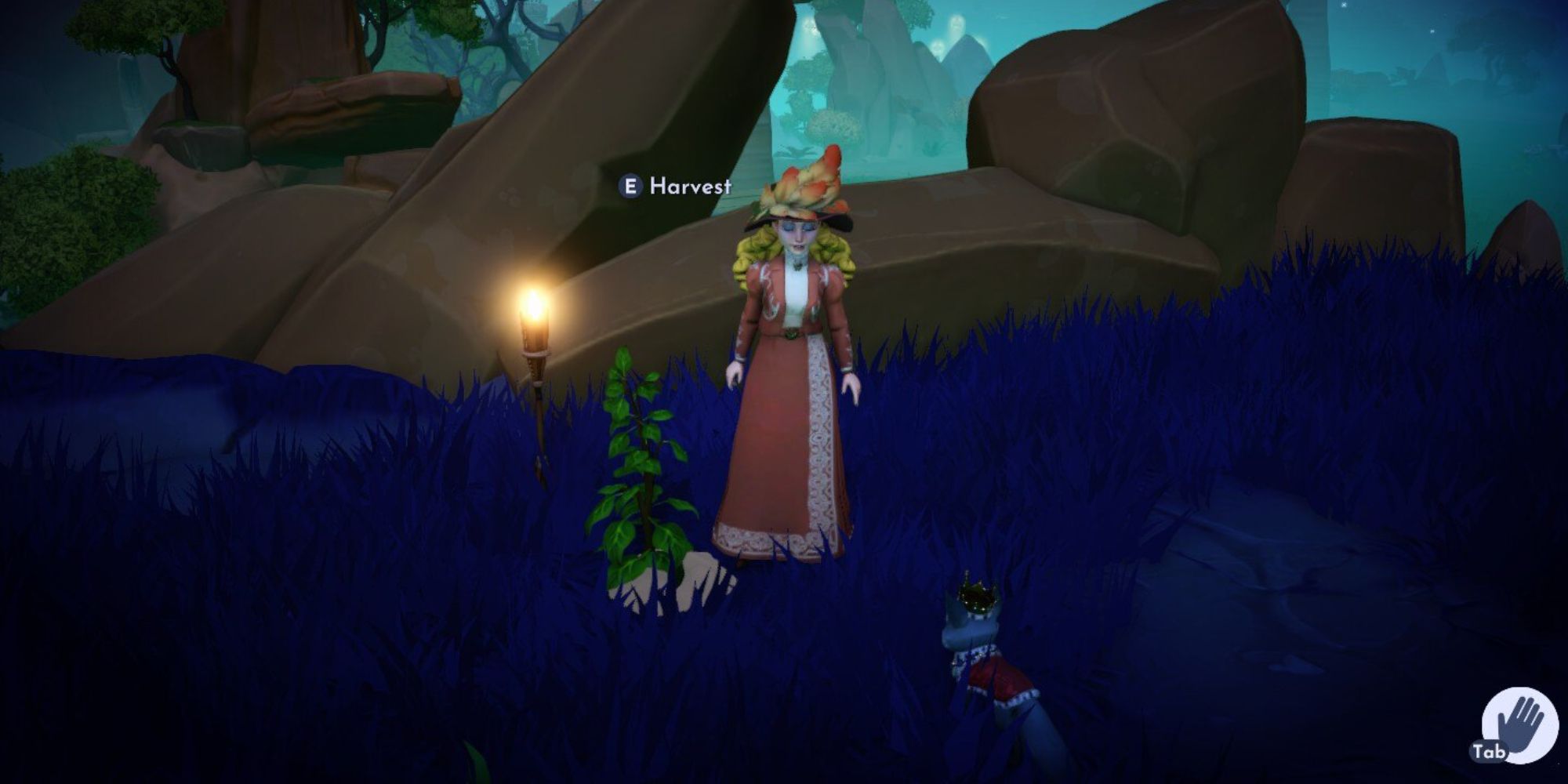 disney dreamlight valley player next to green potato stalk plant