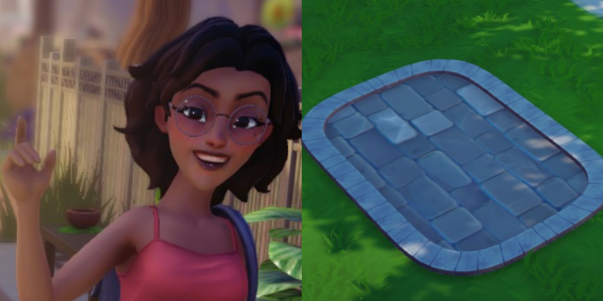 disney dreamlight valley player posing and bordered stone path