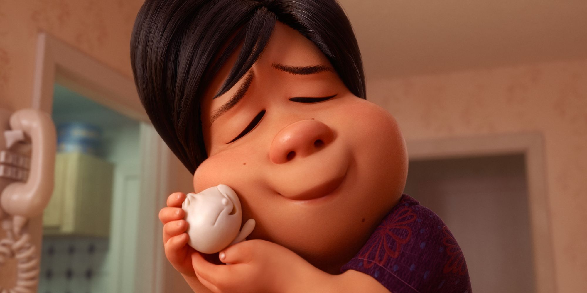 Animated woman cradling a smiling Bao bun