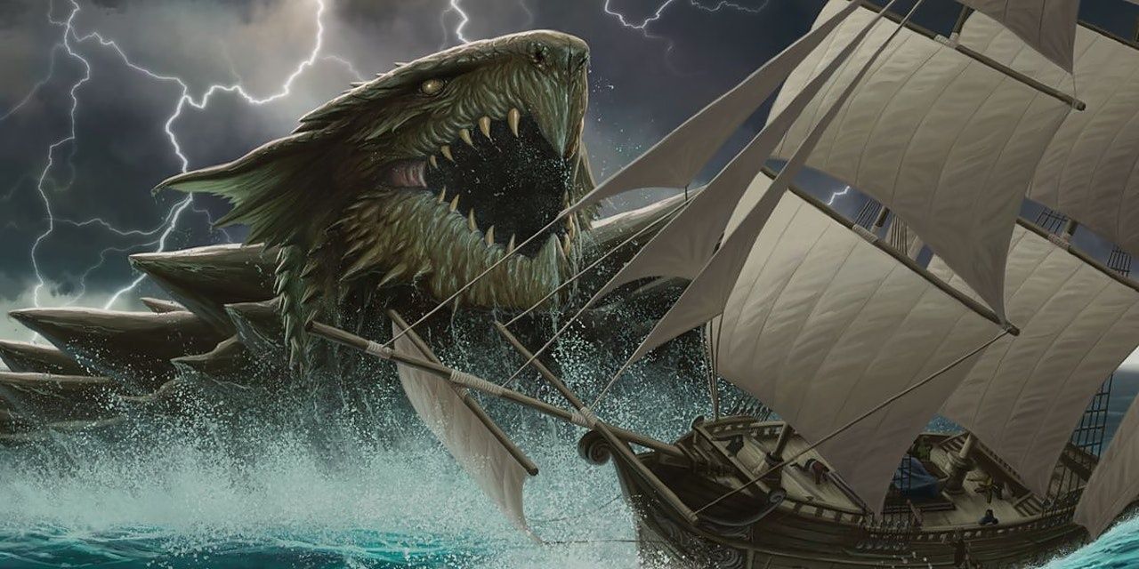 giant dragon turtle attacks ship in storm