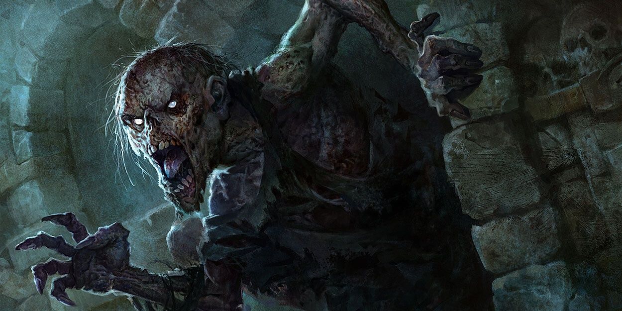 Zombie coming out from behind a stone wall