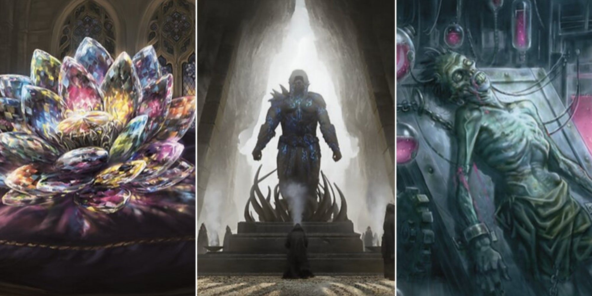 Artwork from three different colorless cards from Magic: The Gathering's Commander Masters expansion