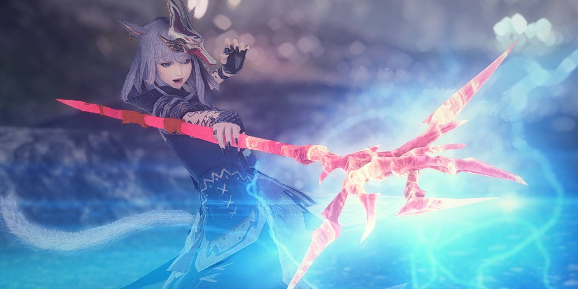 A blue mage from Final Fantasy 14 casting a spell