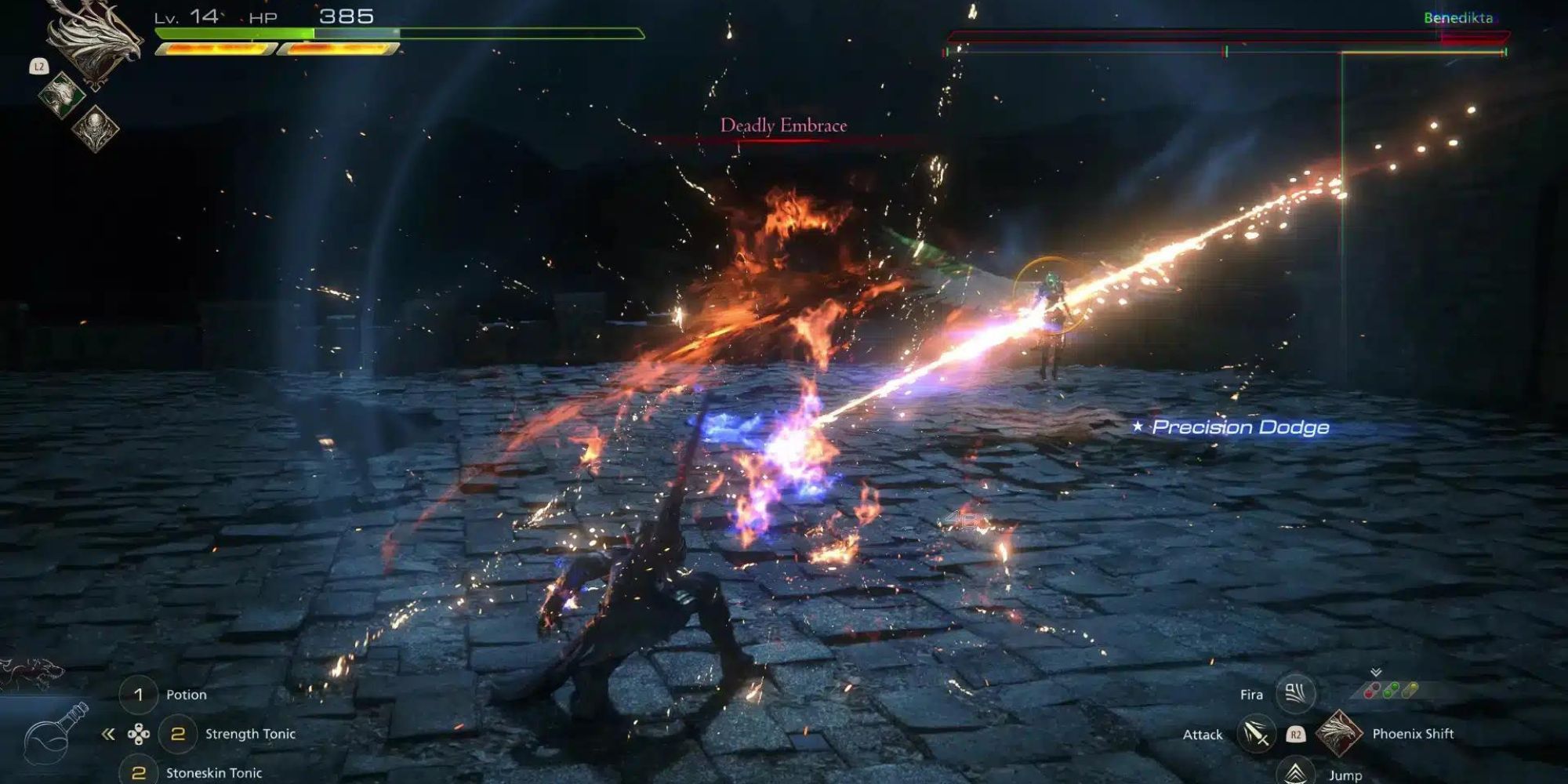 Clive slashes an enemy into the air