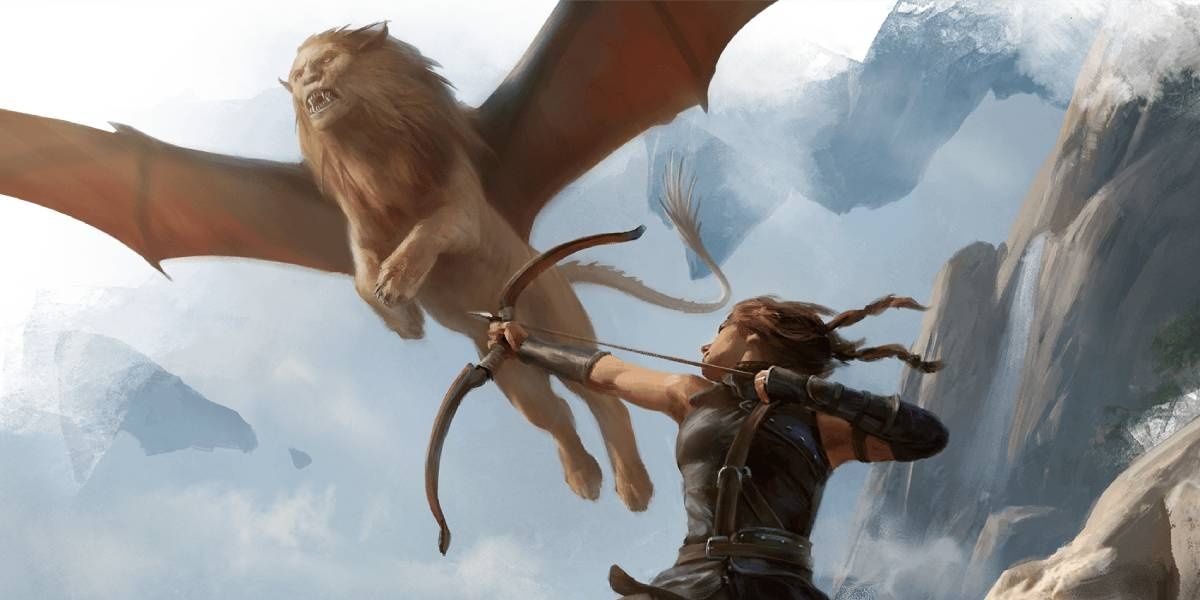 Woman archer fires bow at manticore in DND