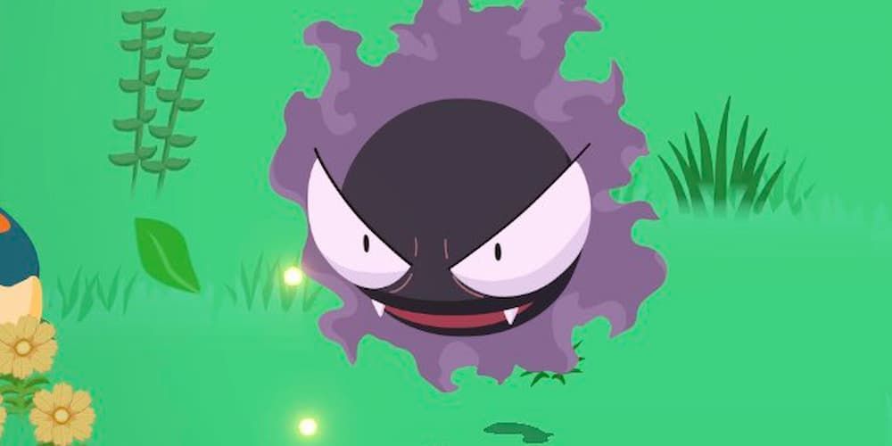 Gastly floats above the grass in Pokemon Sleep.