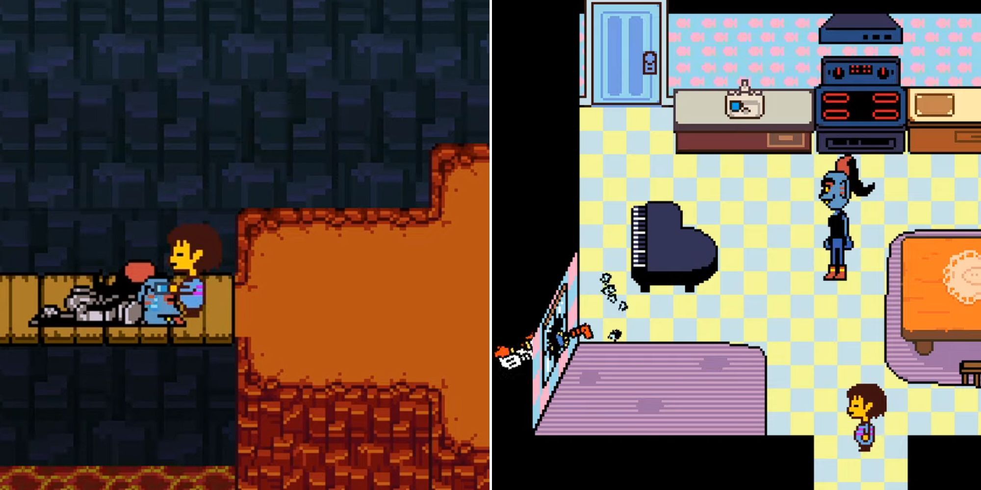 Giving Undyne Water In Hotland And Watching Papyrus Smash Through A Window At Undyne's House In Undertale