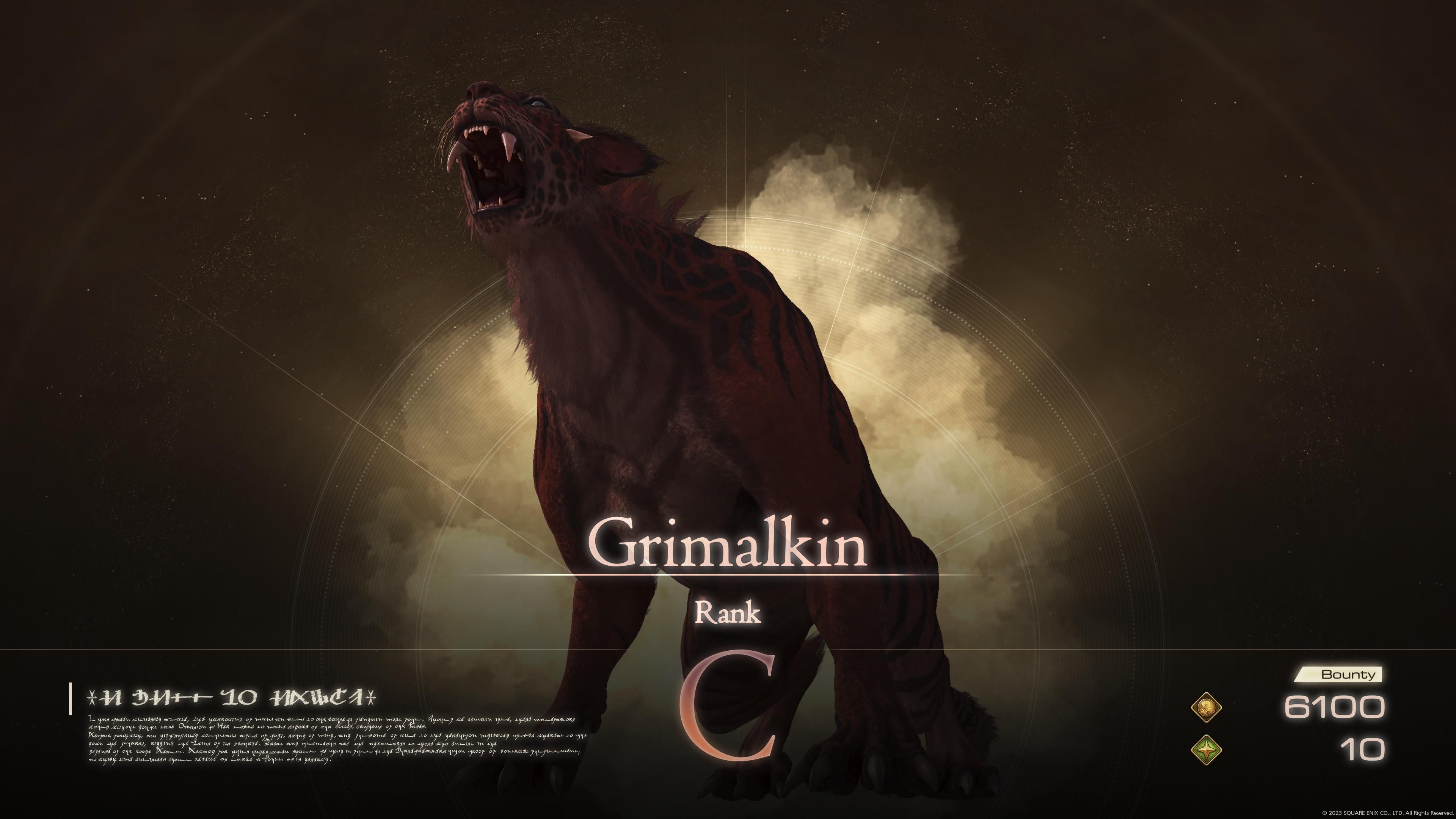 Grimalkin with rank and loot details.