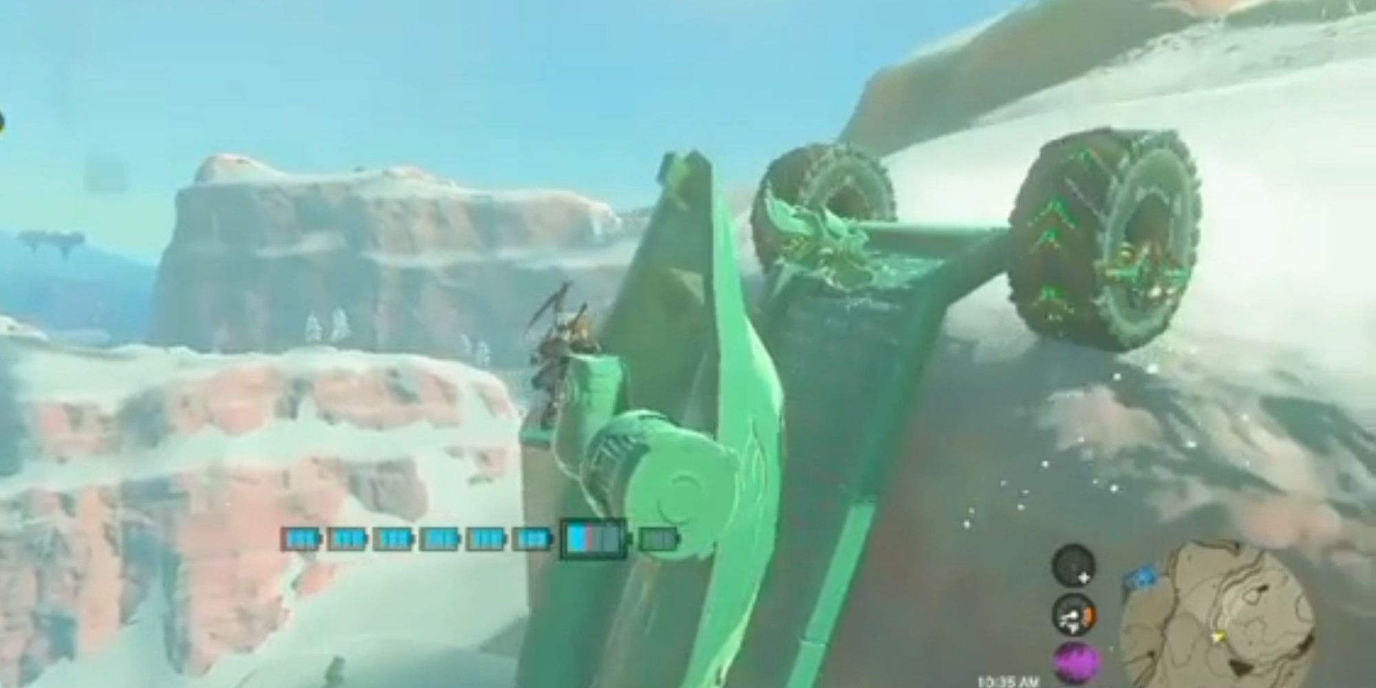 Link driving a car up a clif 