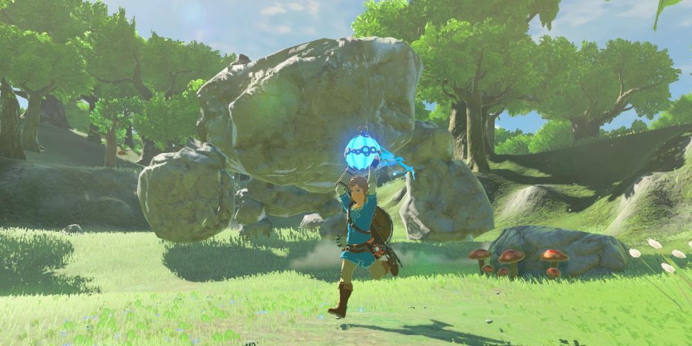 Link Running on a Field Carrying a Bomb