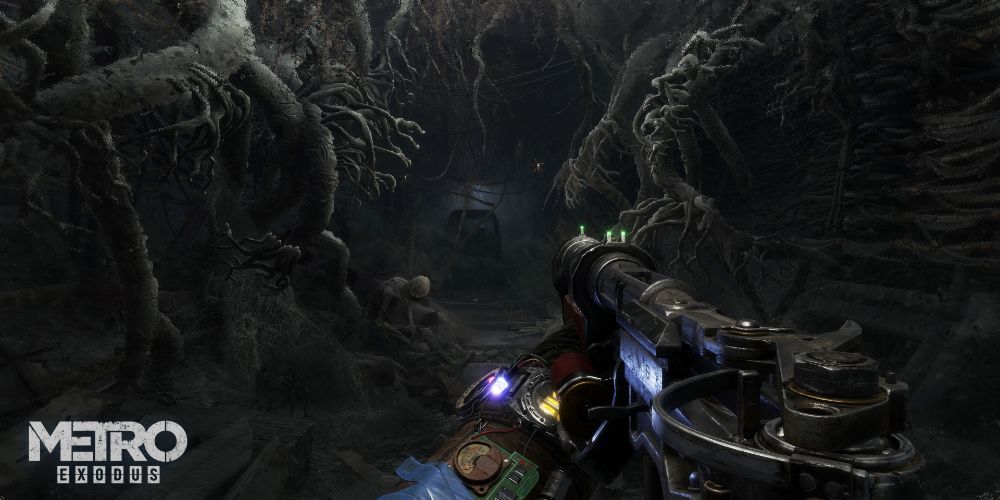 Navigating an underground tunnel with rifle at the ready