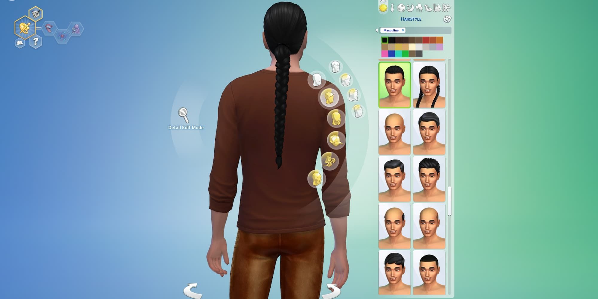 A custom Sim has the Single Braid hairstyle from the free July update in The Sims 4.