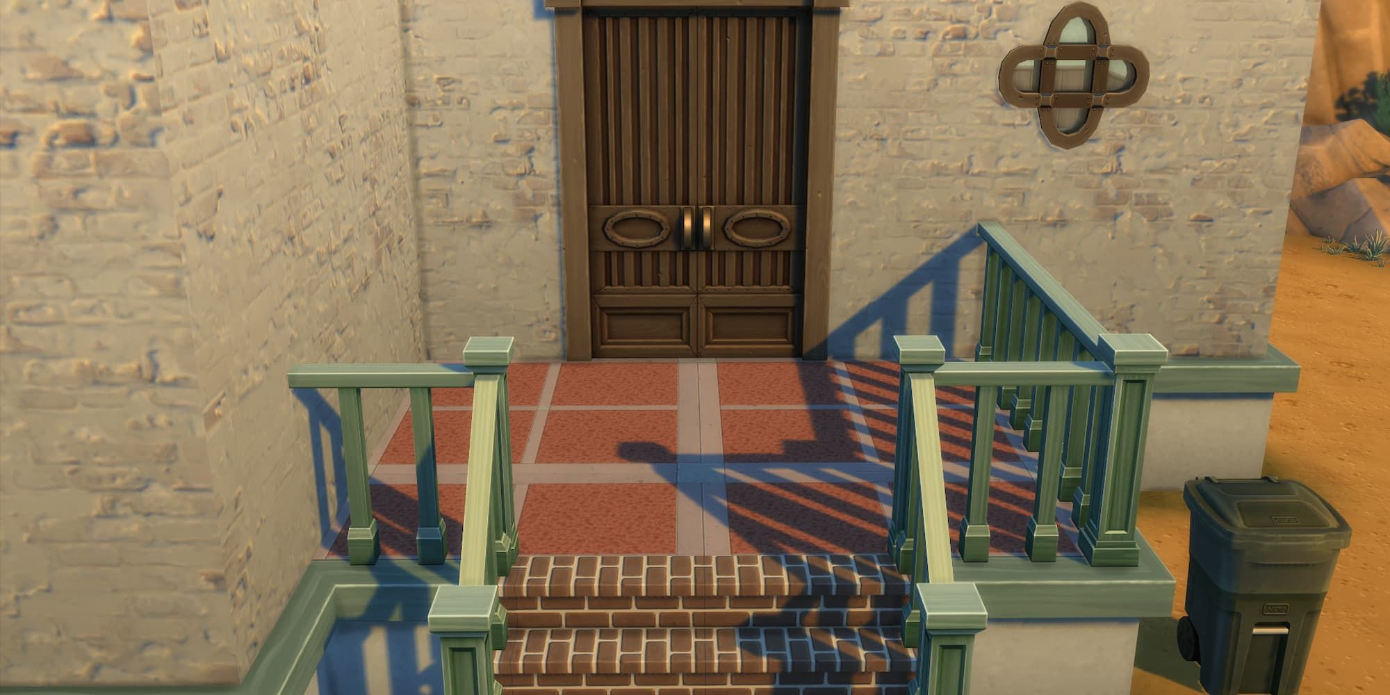 The floor in the front of the home is one of the new patterns found in the free July update for The Sims 4.