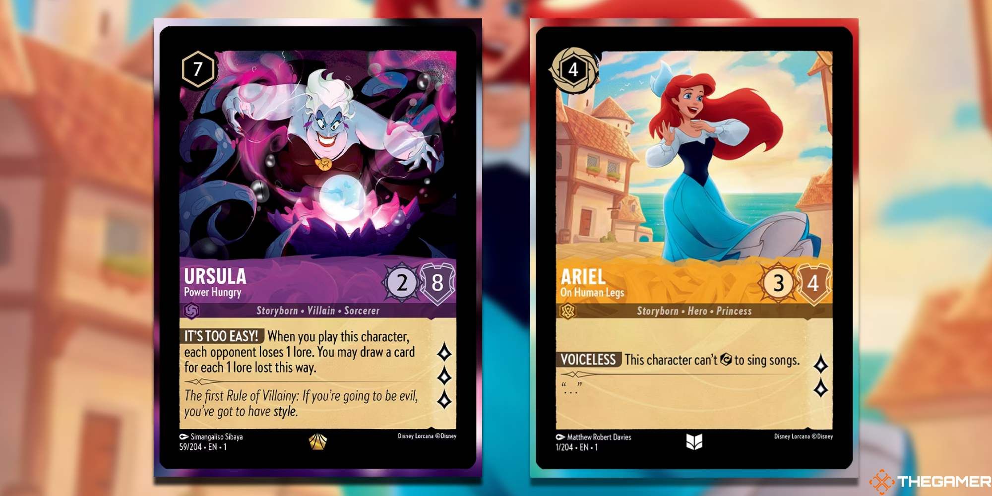 Ursula and Ariel cards side by side from Disney Lorcana